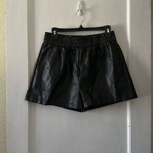 Altar’d State Black Faux Leather High Rise Pull On Elastic Waist Shorts